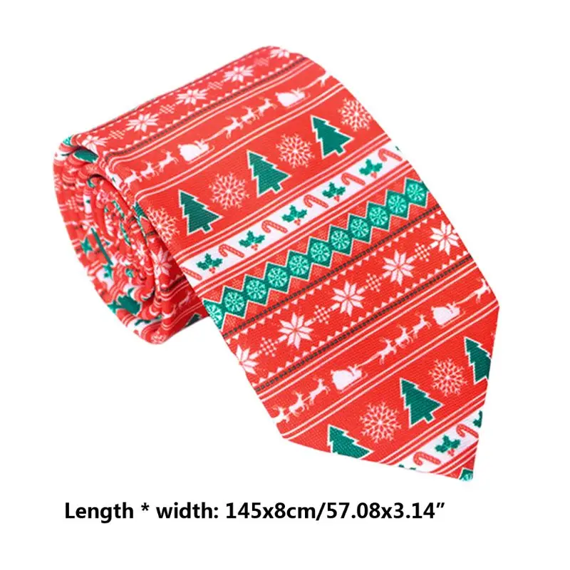Men Christmas Neckties Novelty Cute Xmas Tree Printed Holiday Party Fun Ties
