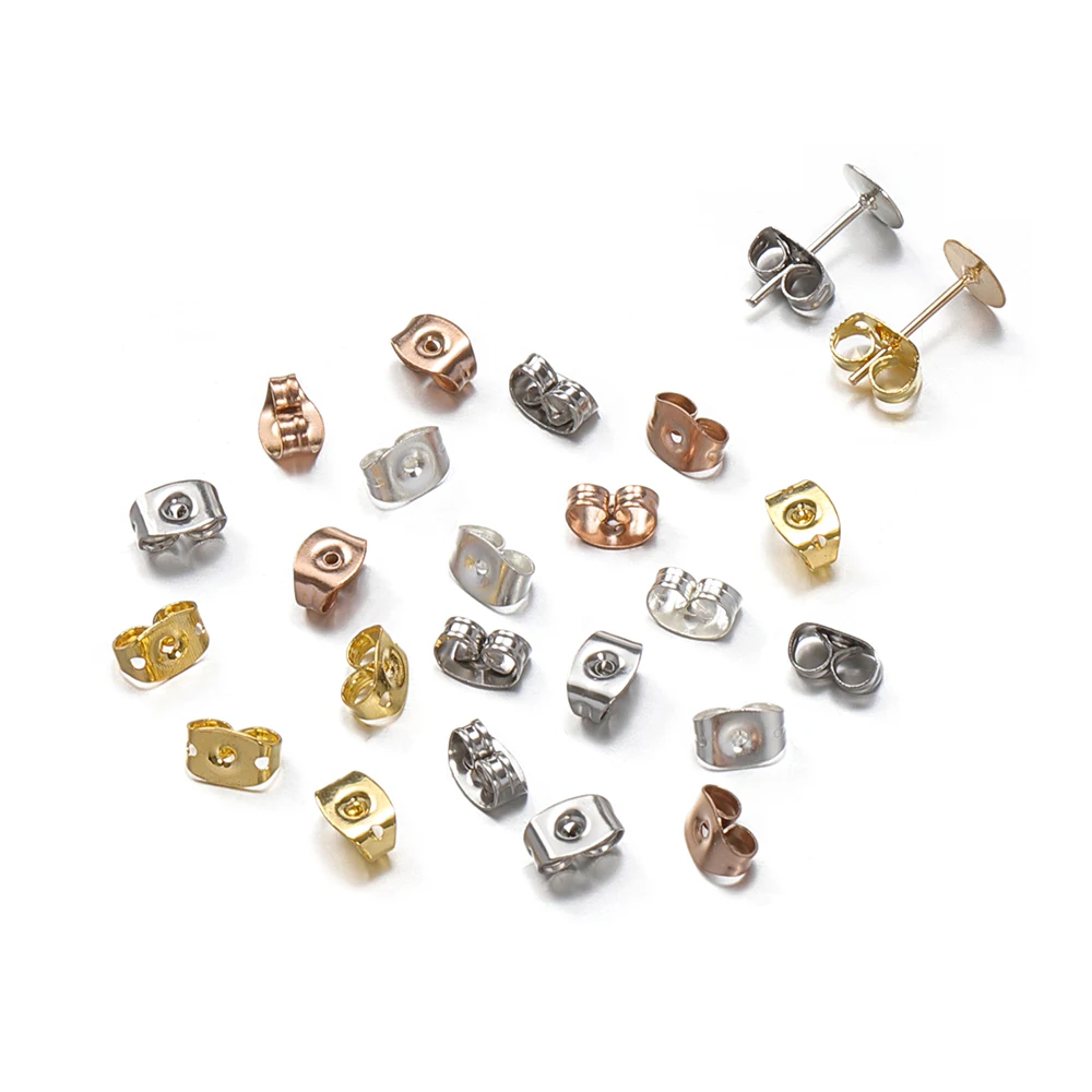 100pcs Stainless Steel Earrings Back Plug 6x4.5mm Gold/Silver Color Butterfly Clips Earring Nuts Stopper For DIY Jewelry Making | Украшения