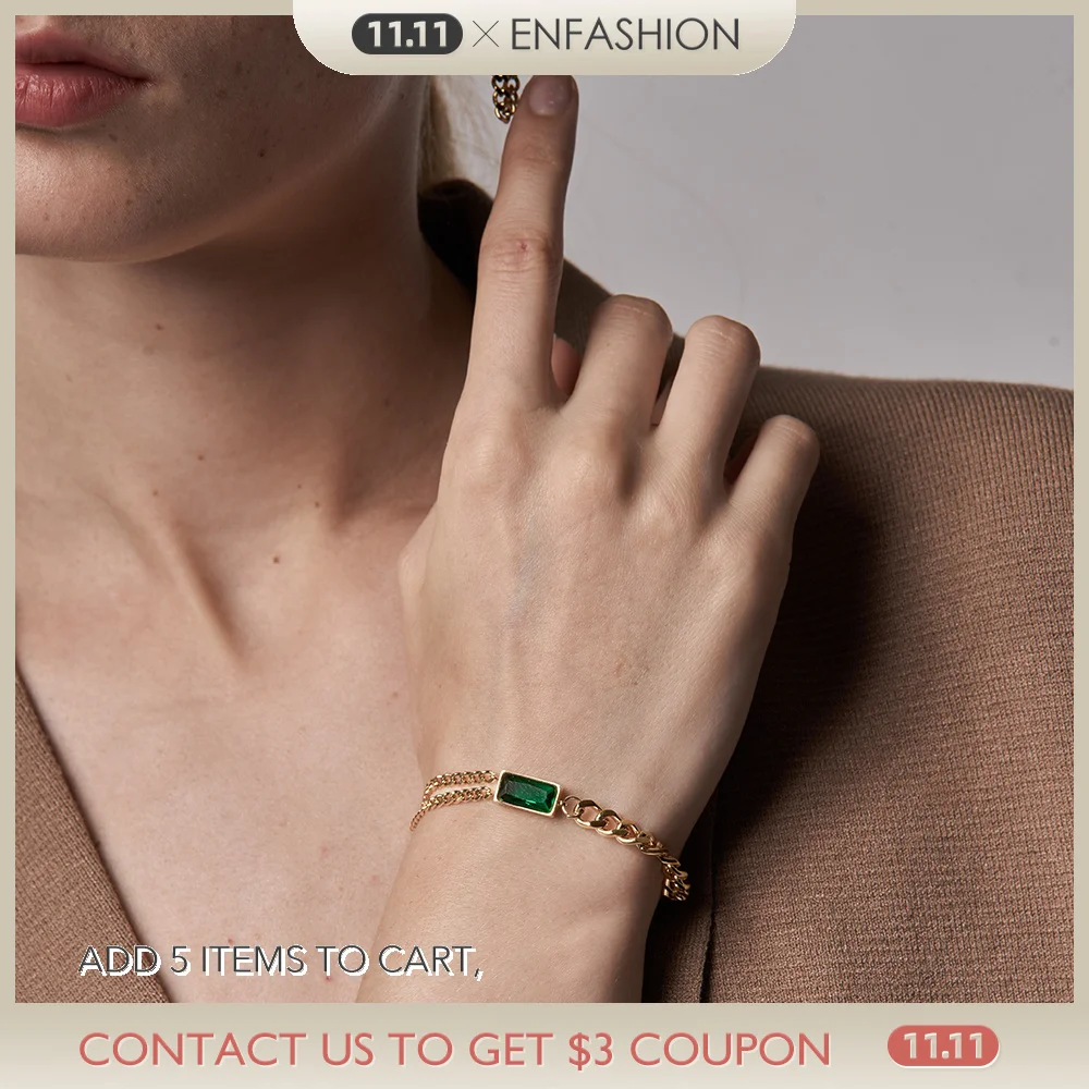 Женский браслет с зелеными звеньями из нержавеющей стали ENFASHION B202182 Подарочная