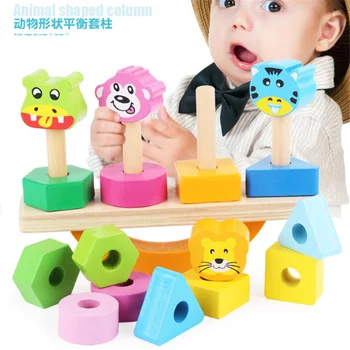 

Wooden Blocks Children Early Education Animal Fruit Shape Cognitive Hand Eye Coordination Puzzle Balance Set Column Toys