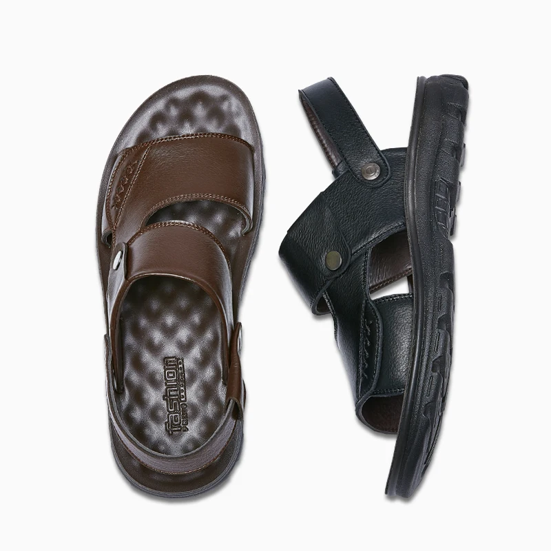 Leather Beach Shoes Men's Sandals Summer New Thick Bottom Non-slip Dad Middle-aged Dual-use Wear Sandals And Slippers