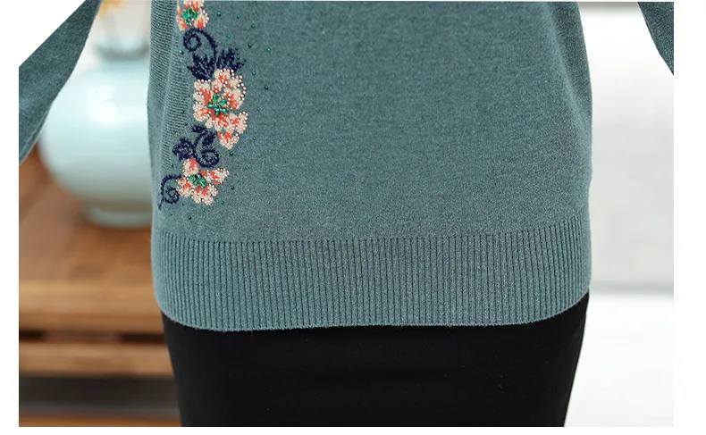 XJXKS autumn winter new plus size women sweater exquisite beaded comfortable cashmere knitted sweater women pullover