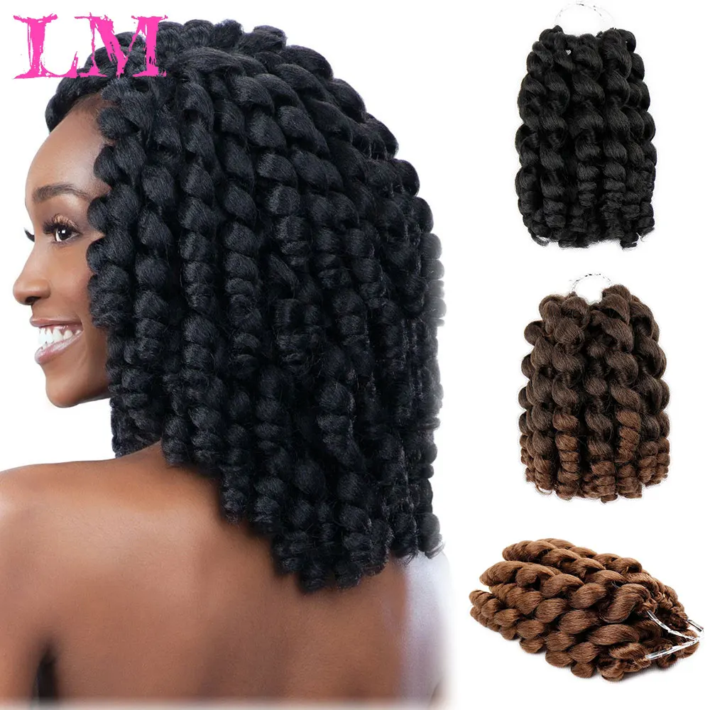 

LM Afro Fake Ombre Jumpy Wand Curl Crochet Hair Jamaican Bounce Synthetic Hair Braids Pre Stretched Braiding Hair Extensions