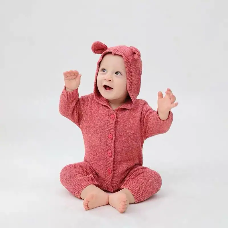 TinyPeople/хлопковый Детский комбинезон; Зимний вязаный комбинезон с капюшоном; Теплая Одежда для новорожденных; Осенний комбинезон для мальчиков и девочек; Модная одежда