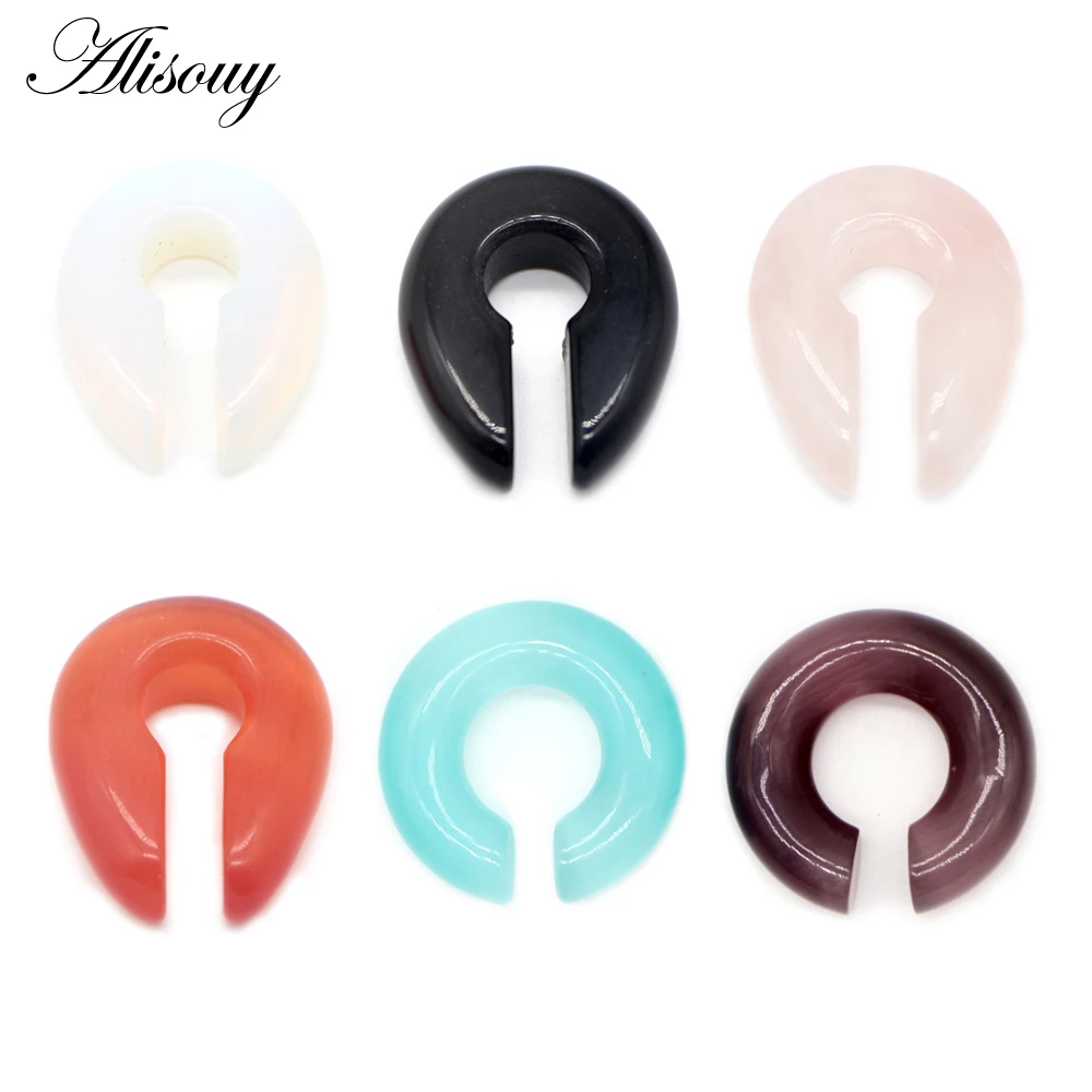 

Alisouy 1pc Key Round hole Pink Black Opal Stone Ear Weight Hanger Ear Expander Piercing Plug 6/8/10mm Earrings Body Jewelry