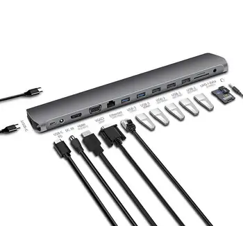 

USB C Type C Hub to USB 3.0 HDMI RJ45 VGA For MacBook Pro Air Accessories Dock Splitter Multi 13 Ports Type C HUB USB-C