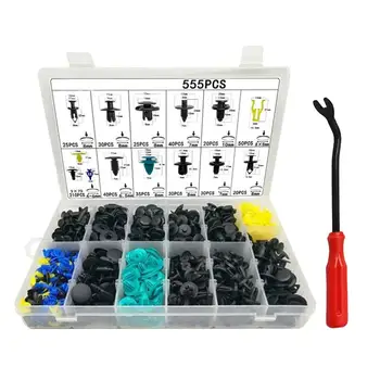 

555Pcs Car Body Bumper Rivet Trim Moulding Retainer Clip Push Pin Retainer Fastener Accessories Kit With 6inch Screw Driver
