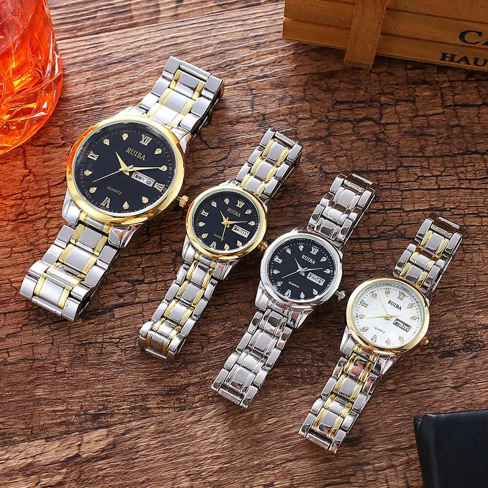 

Round Double Calendar Waterproof Non-mechanical Quartz Watch Fashion Couple Wrist Watch