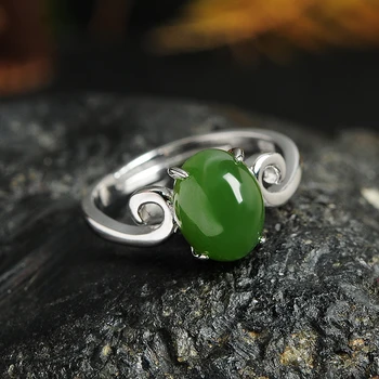 

925 silver-encrusted natural jade egg face ring authentic and Tianyu hand-trimmed ring ring ring ring certificate