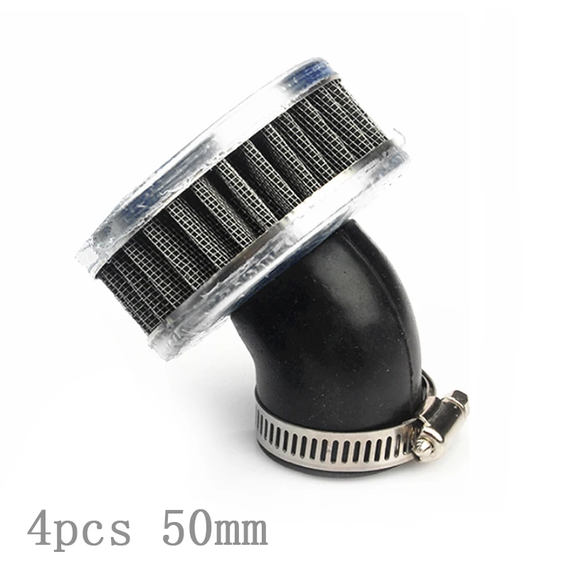 

4pcs 50mm Motorcycle Bevel Air Cleaner Intake Filter Cleaner Washable Stainless Steel & Rubber
