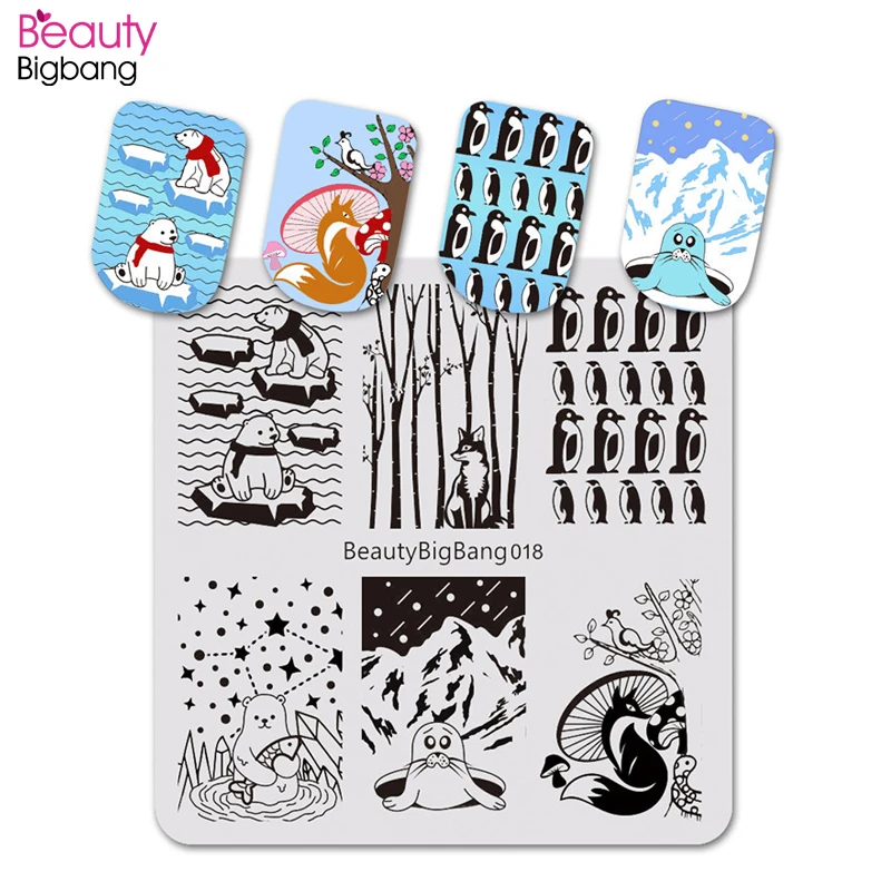 BeautyBigBang 6*6 см штамп для ногтей полярный медведь лиса пингвин животные Штамповка
