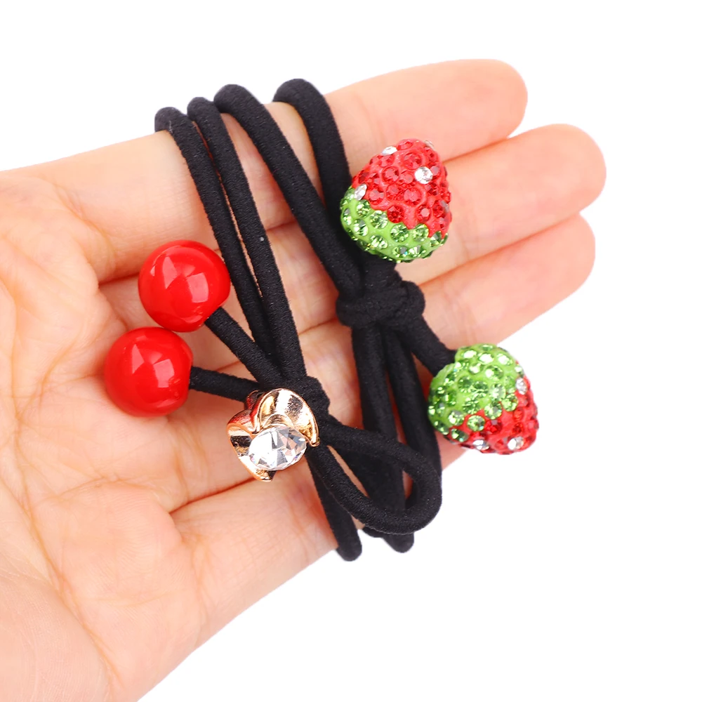 4Pcs Kid Baby Red Strawberry Decorate Elastic Band Hair Tie for Girls XJ