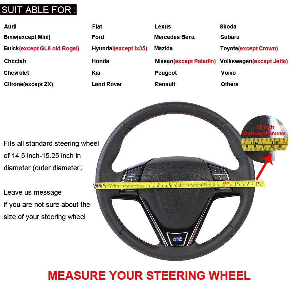 DIY Car Steering Wheel Cover Universal 38cm Braiding Cover For Steering Wheel Breathable And Non-slip Auto Case steering wheel cover