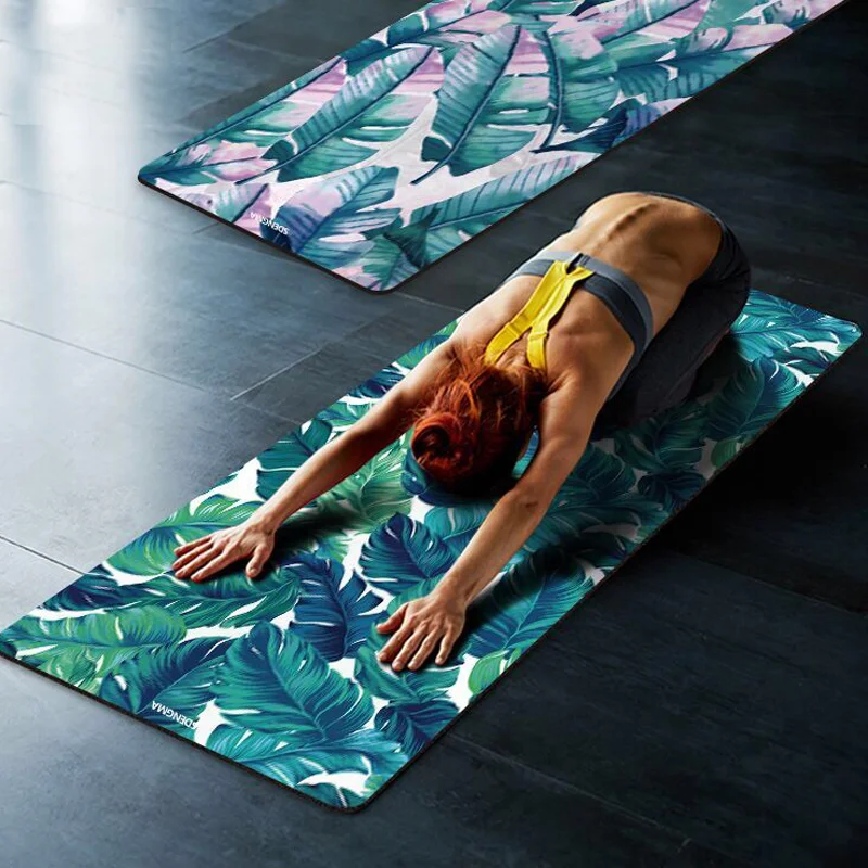 

High Temperature Suede TPE Travel Yoga Mat Non-slip Exercise Fitness Gym Mats Banana Leaf Printed Body Building Pilates Yoga Mat