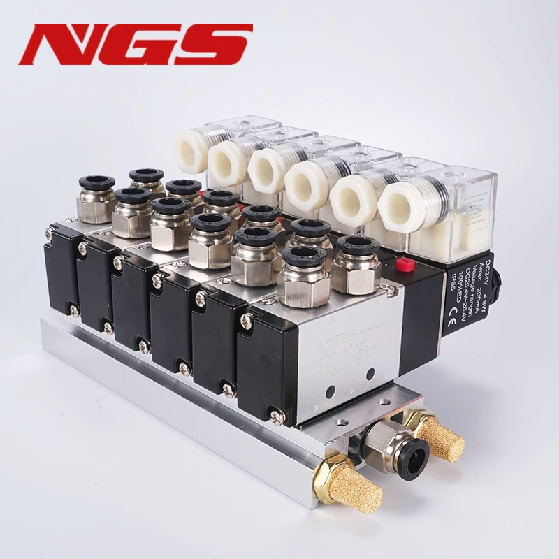 Válvula Solenoide Pneumática 4v21008 Posições 12v 24v 110v 220v Base de Alumínio mm Conjunto Silenciadores Estações