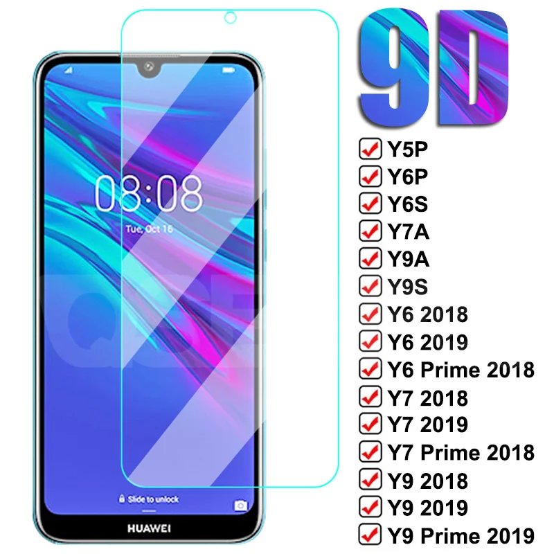 9D Tempered Glass For Huawei Y6 Y7 Y9 Prime 2018 2019 Screen Protector Y5P Y6P Y6S Y7A Y7P Y7S Y8P Y8S Y9A Y9S Protective | Мобильные