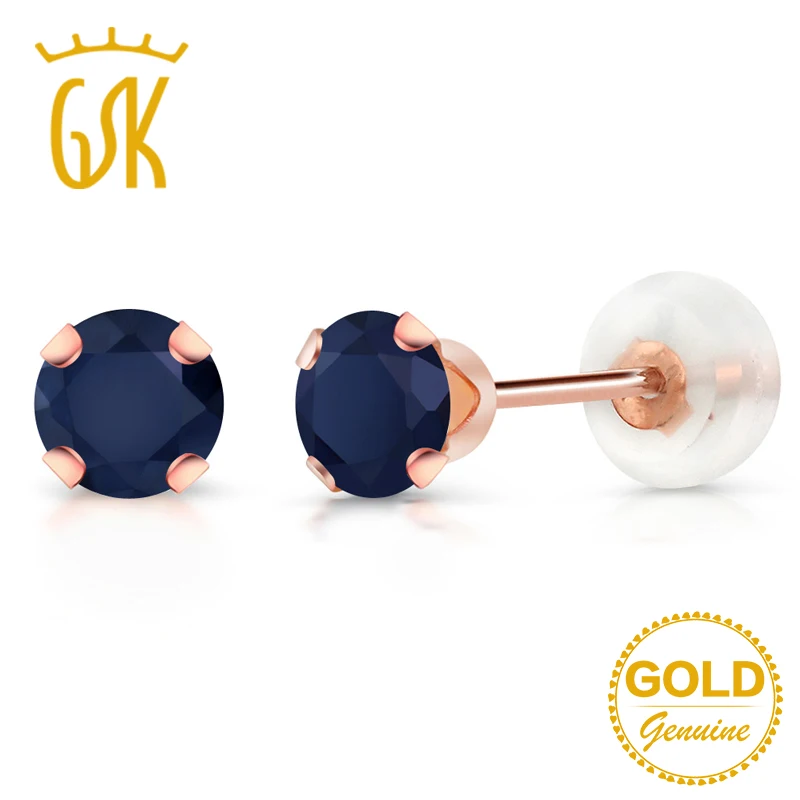 GemStoneKing 0 72 Ct круглые 4 мм драгоценный камень голубой сапфир серьги гвоздики 10K