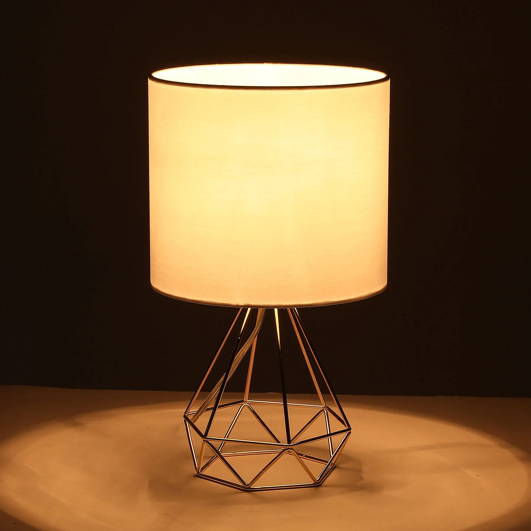 

Modern Table Lamp with White Fabric Shade, Gold Desk Lamp with Hollowed Out Base 16 Inches in Height for Living Room Bedroom