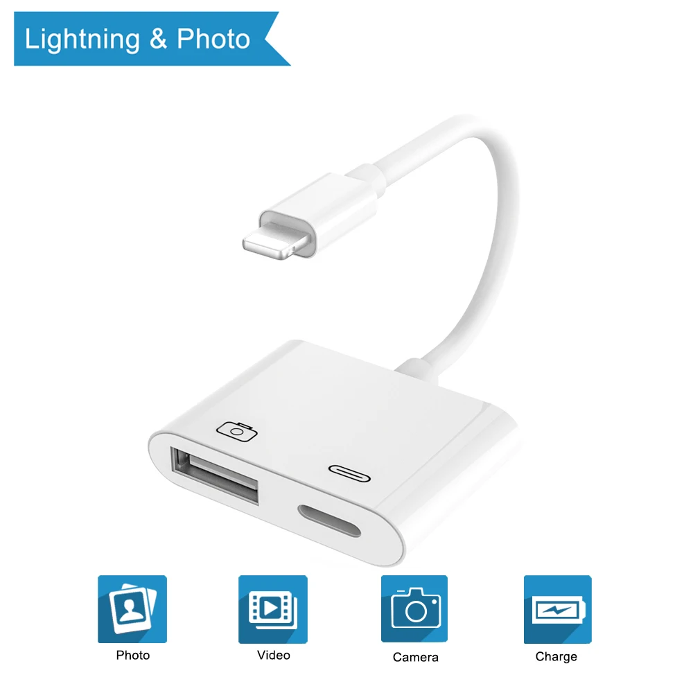 2 in 1 Адаптер OTG для Lightning-USB 3, устройство для чтения двойной камеры с зарядным портом, комплекты для синхронизации данных, для iPhone 7, 8, X, для ipad - Цвет: 2 in 1