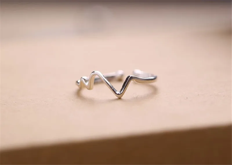 POFUNUO Элегантные 925 пробы серебряные кольца креативный электрокардиограмма дизайн открытые кольца с изменяемыми размерами подарок для влюбленных кольцо хорошее ювелирное изделие