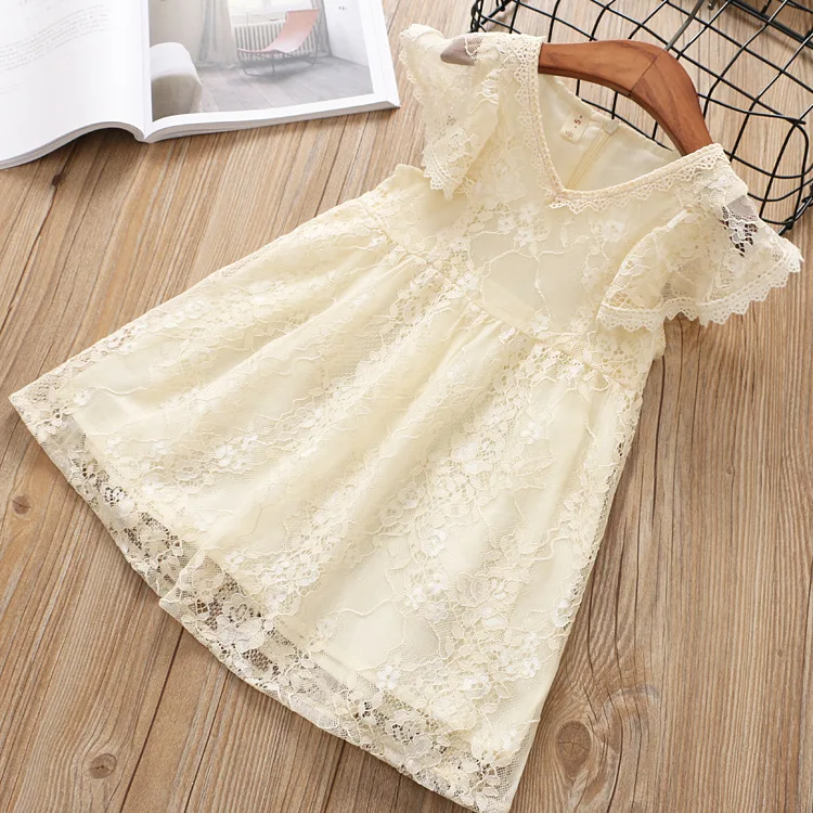 

2019 Summer New Style Girls Korean-style Dress Lace Flower Gauze Fly Sleeve Princess Skirt