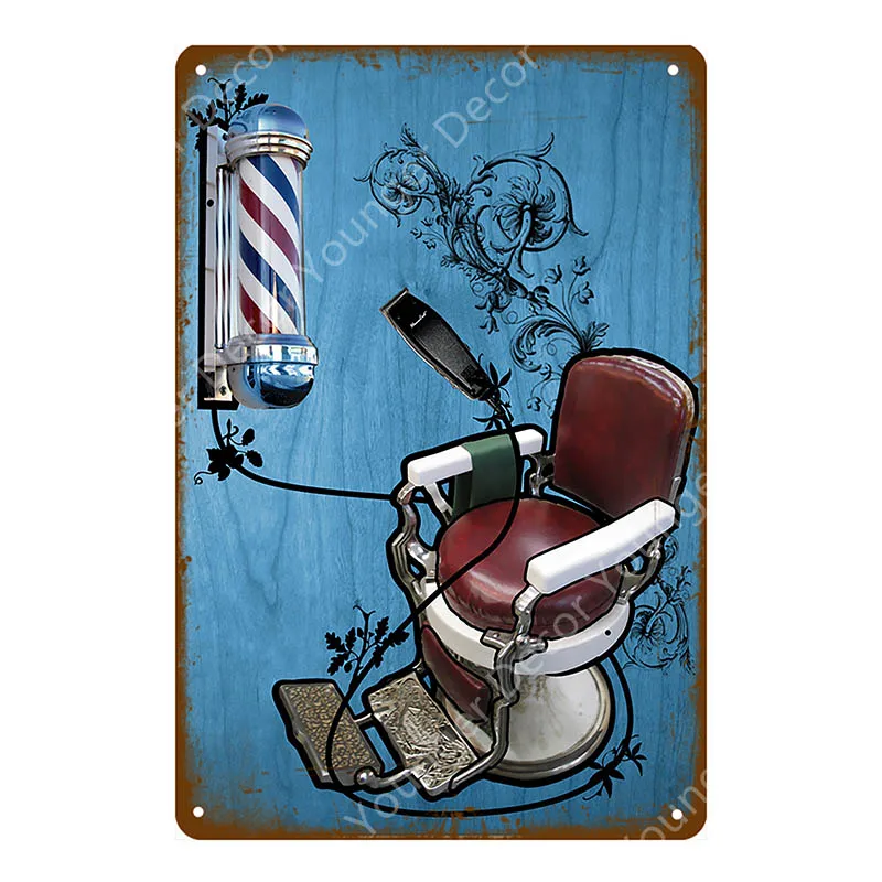 Barber Shop Metal Signs Haircuts And Shaves Advertising Decorative Board Home Wall Decor Hairdresser Gift Vintage Poster YI-165 - Цвет: YD7799BI