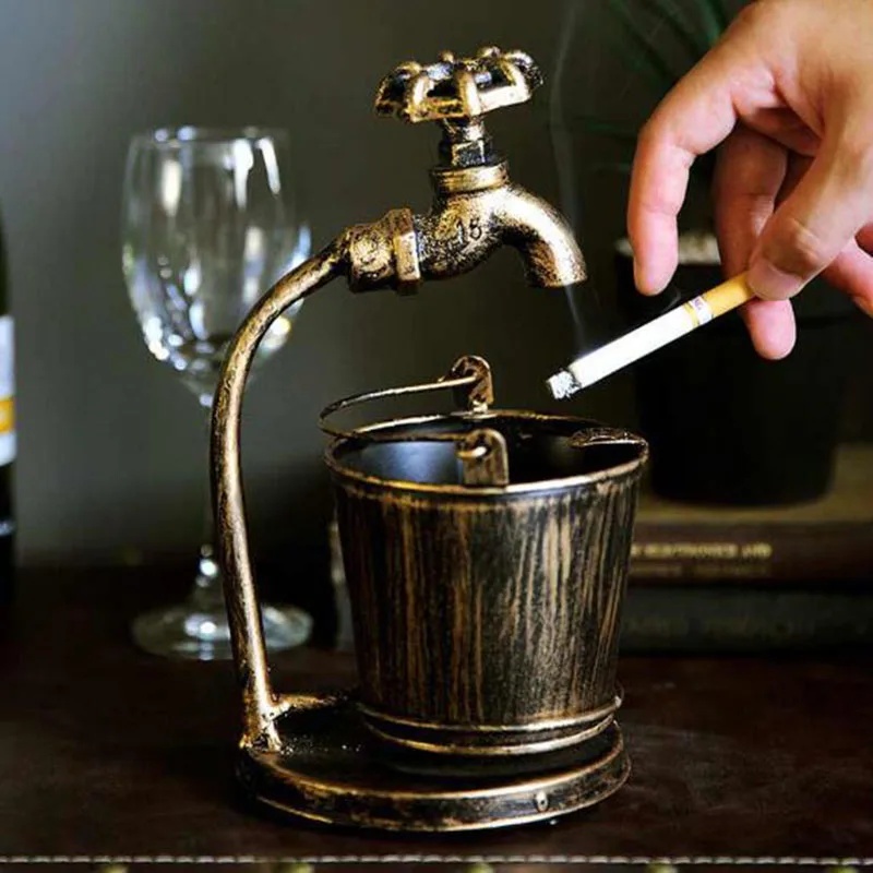Retro Creative Faucet Bucket Ashtray Iron Crafts Ash Tray Smoking Cigarette Holder for Living Room Bar Home Decor
