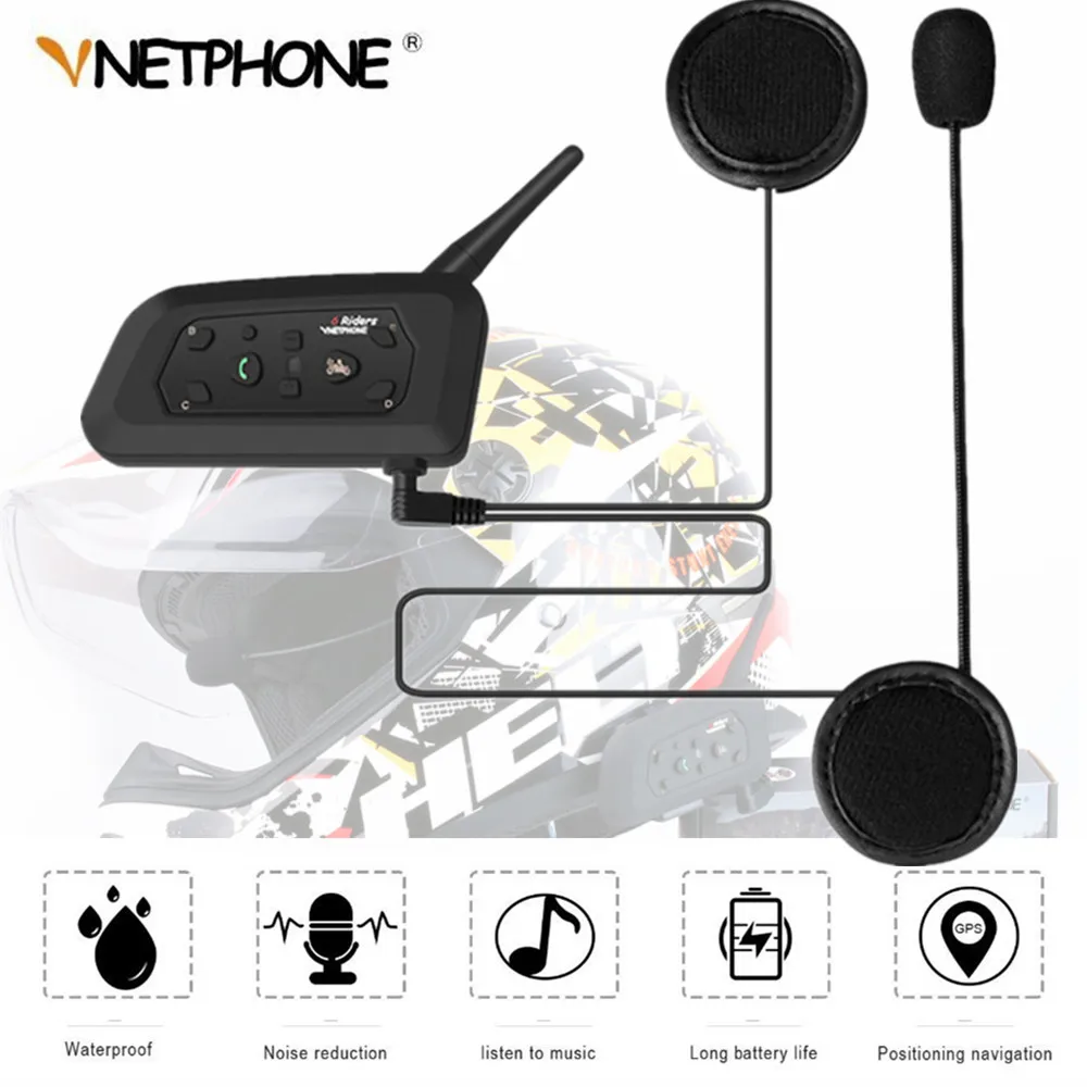 2 шт. Bluetooth Шлем Интерком 1200 м беспроводной мотоцикл водонепроницаемая гарнитура для 6 гонщиков мульти-интеркомуникатор gps MP3 IP65