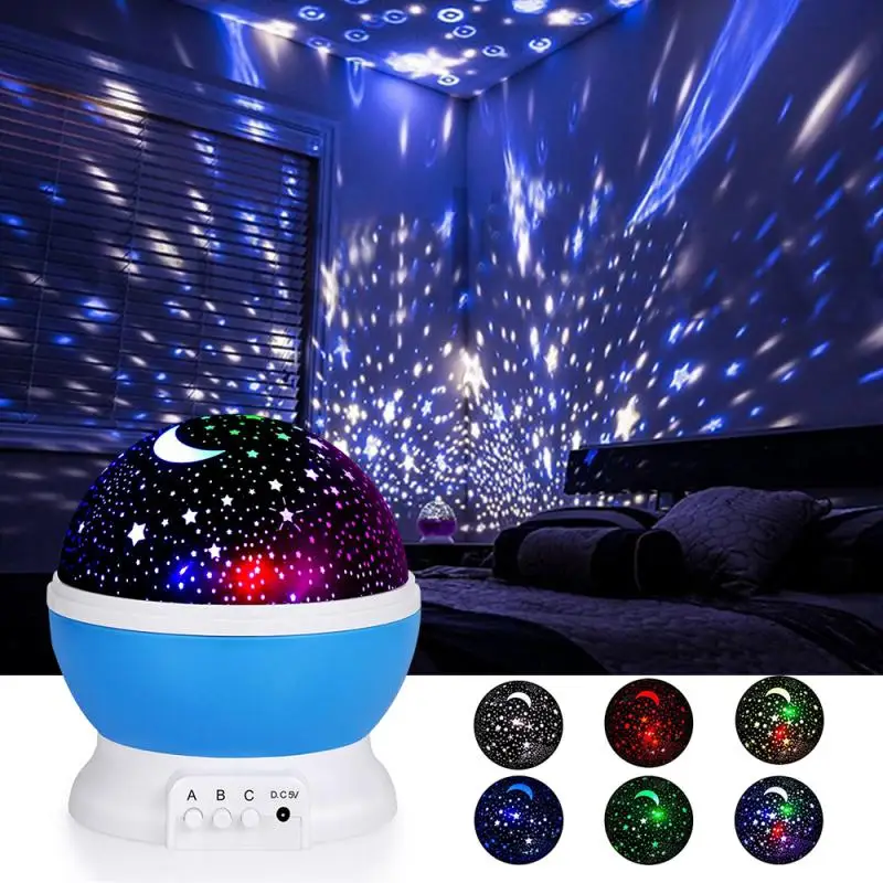 Star Projector Lamp Children Bedroom LED Night Light Baby Decor Rotating Starry Nursery Moon Galaxy Table | Лампы и освещение