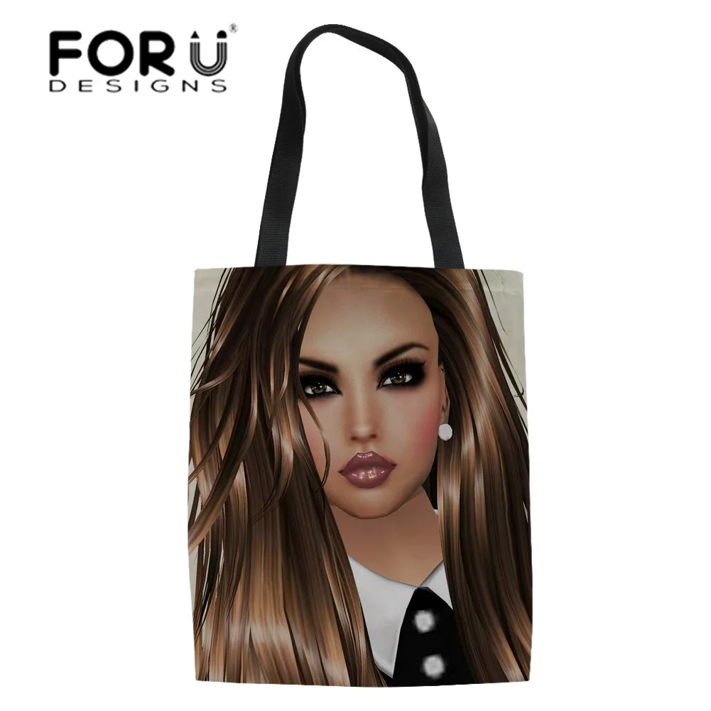 FORUDESIGNS/Для девочек большой Ёмкость портфели черный Для женщин в африканском стиле хозяйственные сумки дамы перерабатываемая сумка Eco женские складные сумки для шоппинга