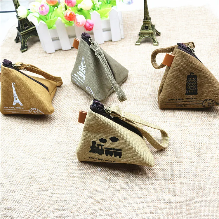 

Creative Cool Purse Cute Triangular Retro Rice Dumpling Canvas Storage Purse