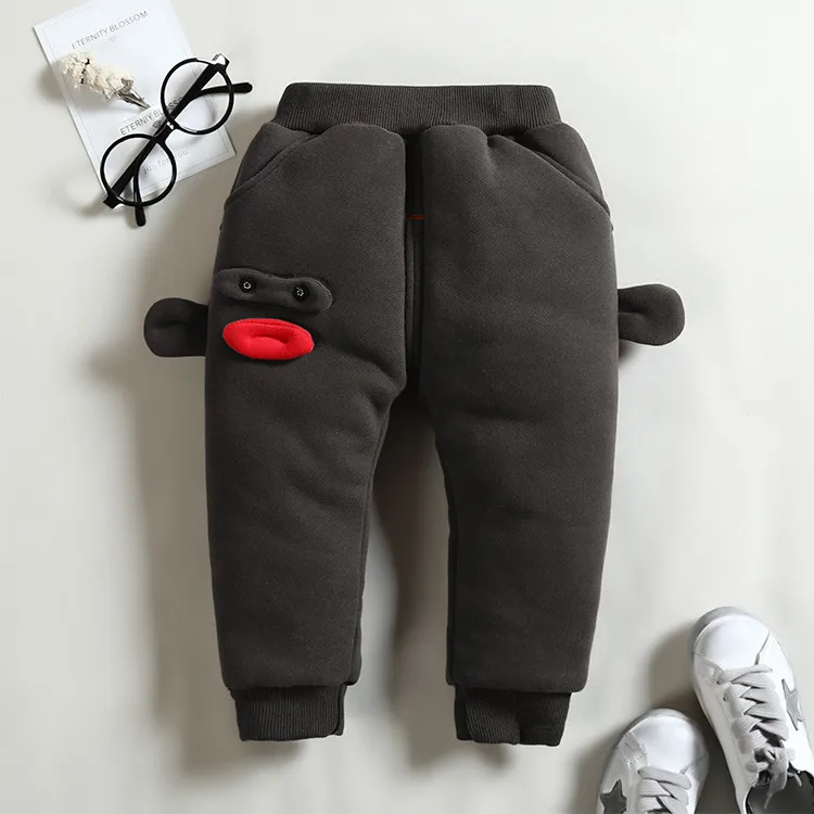 Теплые штаны для мальчиков Новые Зимние Повседневные хлопковые плотные бархатные штаны для мальчиков и девочек, детские спортивные брюки для детей 1, 2, 3, 4, 5 лет - Цвет: bear gray