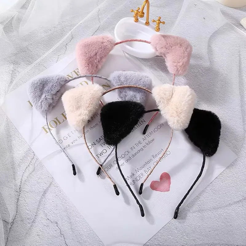 2021 New Fashion Cute Plush Cat Ear Hair Band French Sweet Girl Hairpin Women All-match Headdress Autumn Winter Hair Accessories