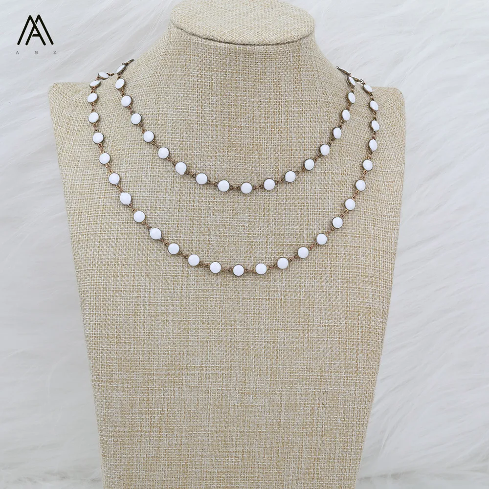 

White Enamel Beads Multi Layer Necklace,Flat Enamel Beads Gold Necklace,Women DIY Bracelet Jewelry Gift N001AMAJ