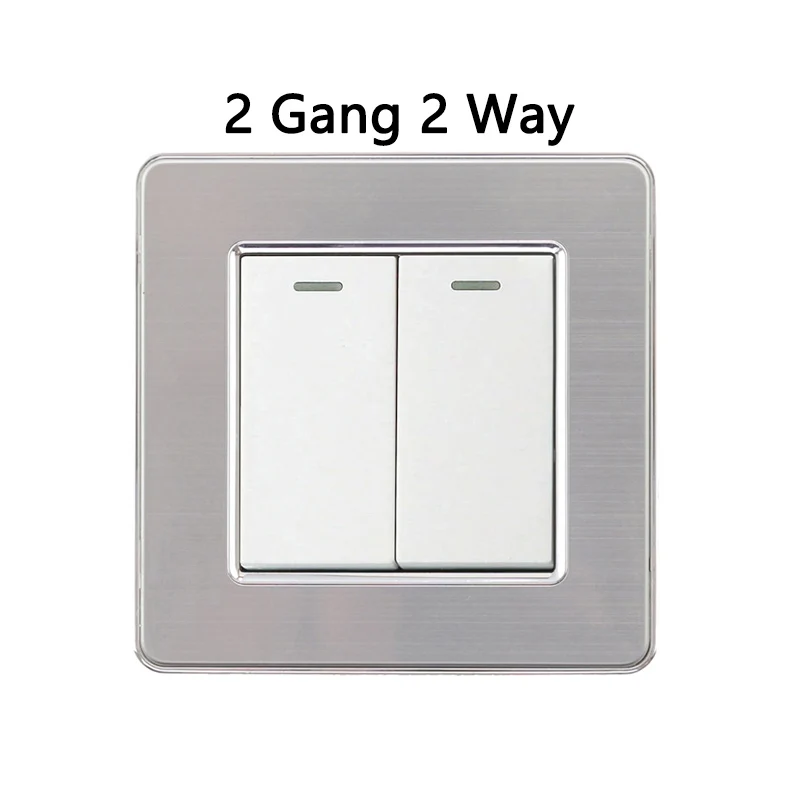 2 Gang 2 Way Atlectric 1, 2, 3, 4 комплекта, 1, 2 позиционный кнопочный светильник, переключатель из нержавеющей стали, панель, розетка, ЕС, FR, французский светильник, розетка, светильник - Цвет: 2 Gang 2 Way