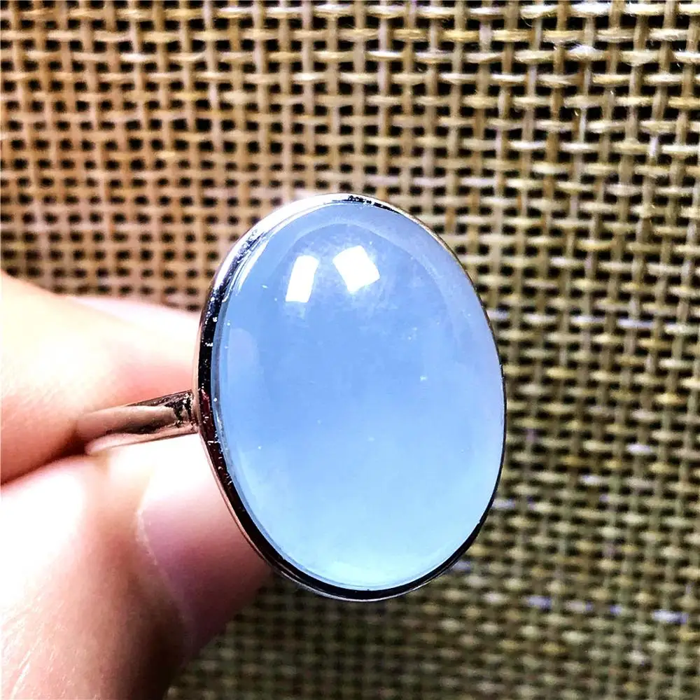 

Genuine Natural Blue Aquamarine Ring For Woman Lady Man Crystal 18x15mm Clear Beads Silver Adjustable Ring Fashion Jewelry AAAAA