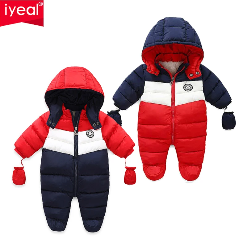 RUIMING Newborn Baby Snowsuit Infant Winter Coat Hooded Zipper Jumpsuit Outwear Footed Romper 