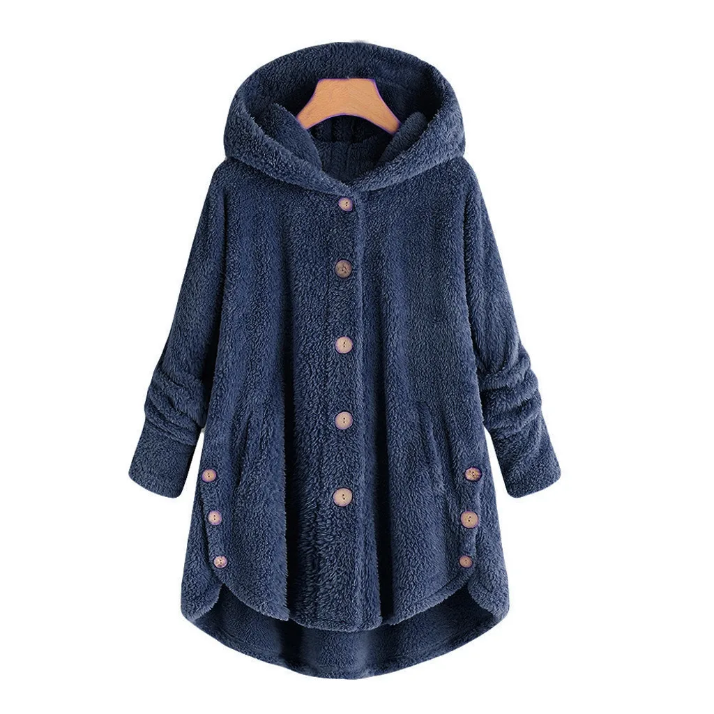 Finest  Womail Jacket Coat Women 2019 Winter Warm Fluffy Jacket Outwear Female Plush Coat Hooded Oversize C