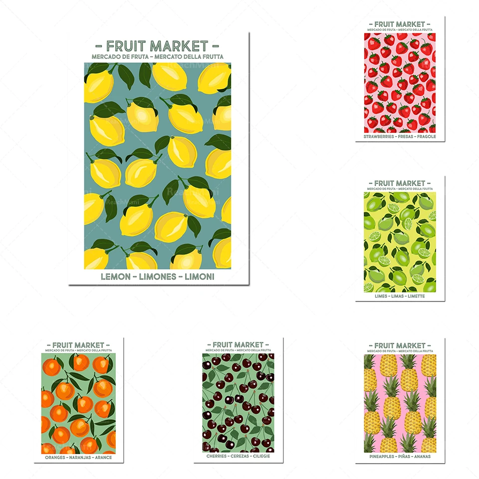 Set Di Poster Del Mercato Della Frutta, Stampe Da Cucina, Poster Di Frutta, Cartello Del Mercado De Frutas, Mercato Della Frutta, Poster Mercato