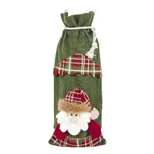 Рождественская бутылка вина с новым рисунком, льняная скатерть, персональный снеговик, Санта-Клаус, вечерние Новогодние украшения для дома