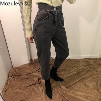 

Mozuleva 2020 Spring Women Wide Leg Jeans Street Style Pants Fashion High Waist Loose Denim Black Jeans Female Buttons Trousers