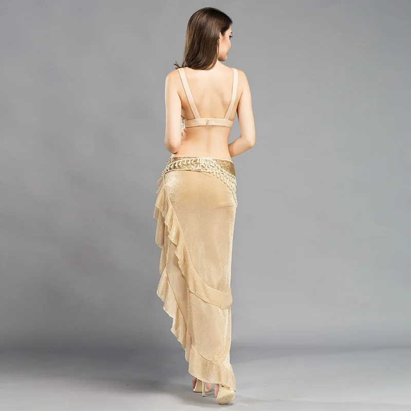 Wonen танец живота костюм бюстгальтер для танца живота топ пояс юбка сексуальный жемчуг и бахрома сценический наряд на карнавал голливудский танец одежда 3 шт