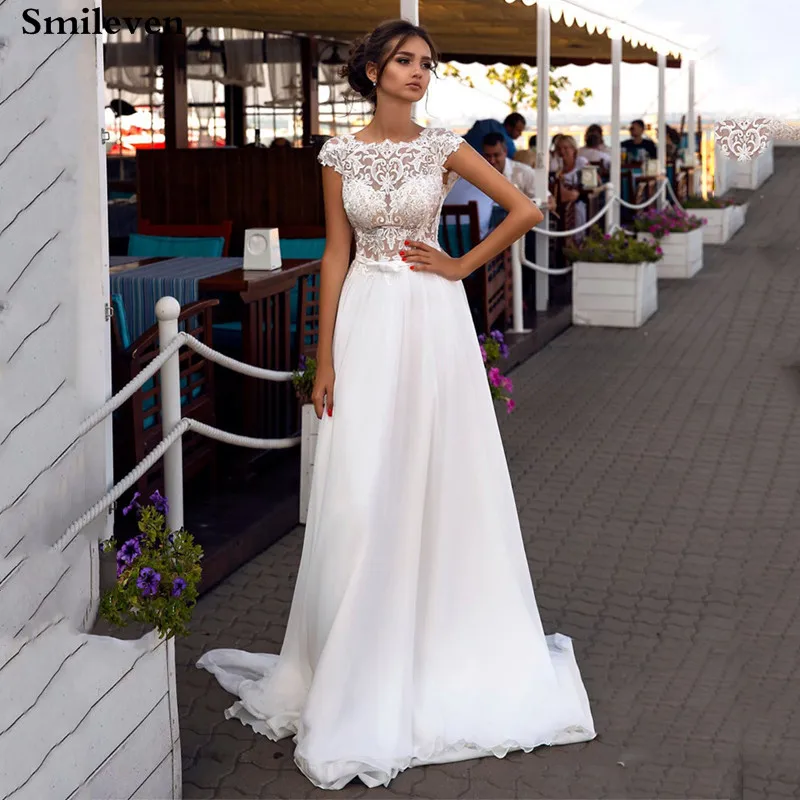 Smileven пляжное свадебное платье с рукавами-крылышками из шифона Boho кружева для