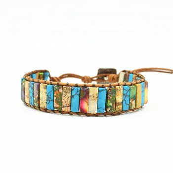 

JoursNeige Color Hand Weaving Boho Bracelets Natural Stone Single Leather Wrap Bracelet Cuff Vintage Bracelets Fashion Jewelry