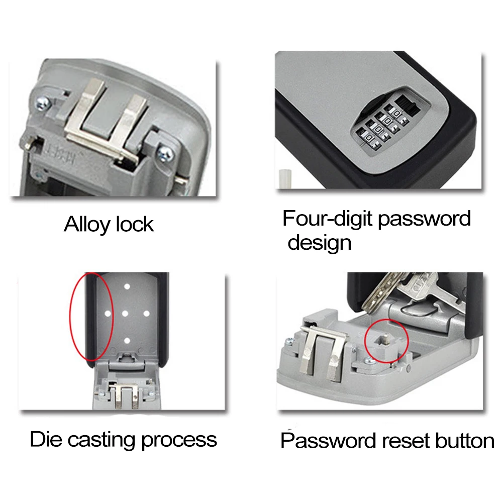 Коробка для хранения Keybox Пароль замок открытый с 4 значными кодовый замок Настенный алюминиевый сплав Безопасный Прочный