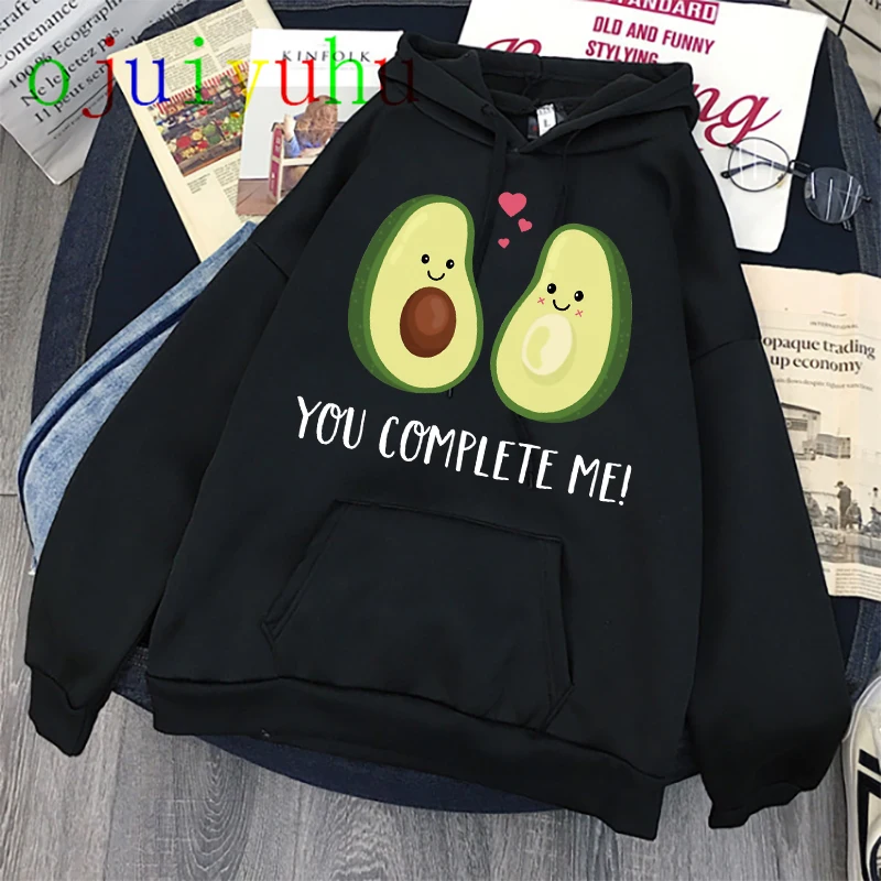 Oversized Avocado Print Sweatshirt Kawaii Hoodies for Women Top Clothes Hoody Female 90s Winter Women's Full Sleeve | Женская одежда