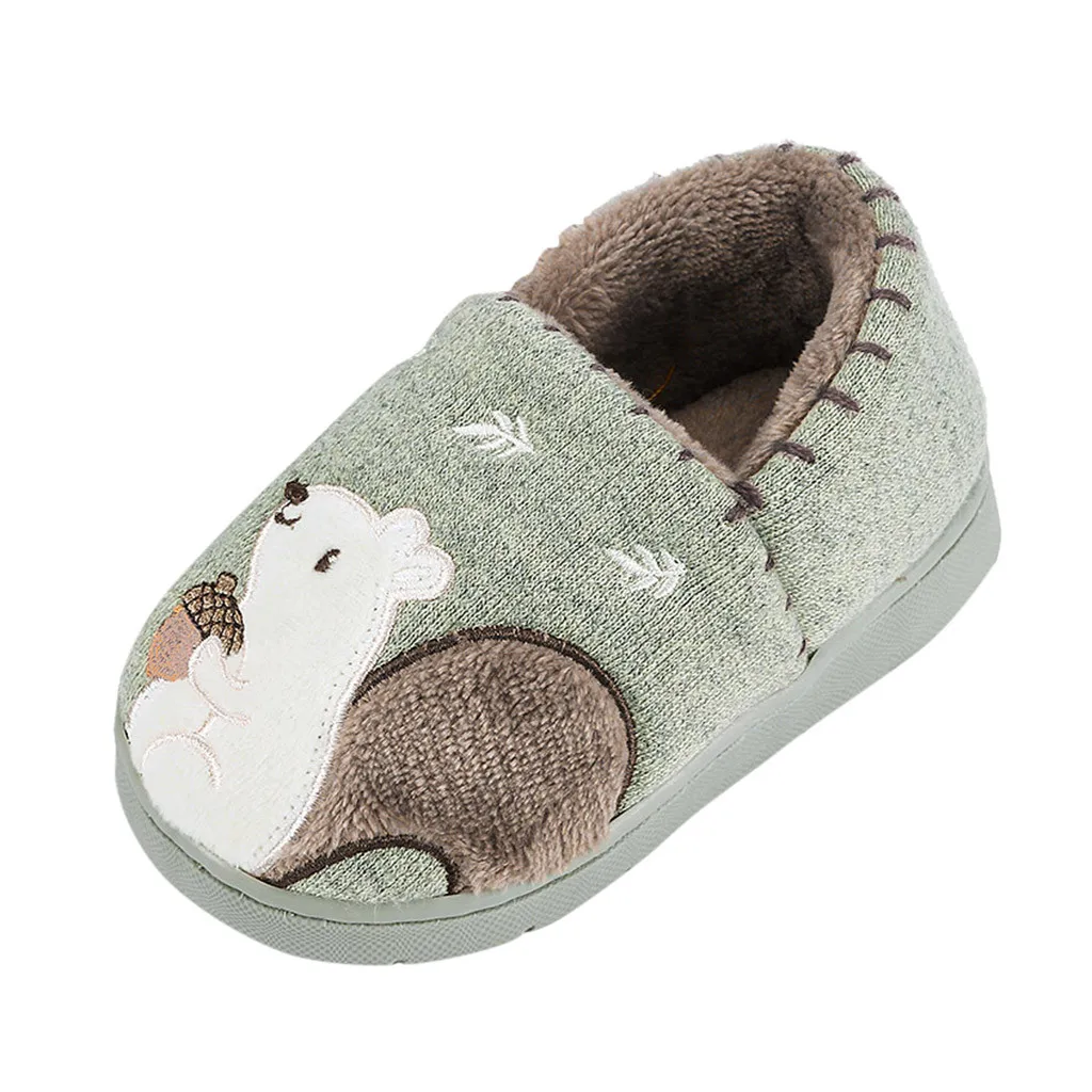 Детские тапочки; модные туфли для девочек и мальчиков; теплые домашние детские тапочки с милыми животными; детская обувь; Zapatillas Chausson Enfant - Цвет: Зеленый
