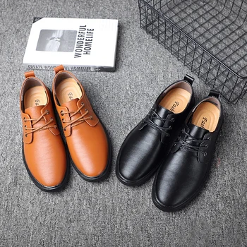 

Male Leather Shoes Brown Breathable Round Toe Men Dress Shoes Lace-up Waterproofing Solid Business Leather Shoes Black Flats %