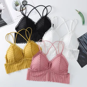 

Sexy Lace Bra for Women Triangle Cup Bralette Push up Lingerie Wireless Deep V-neck Seamless Underwear Mujer Bras Sleep Tops