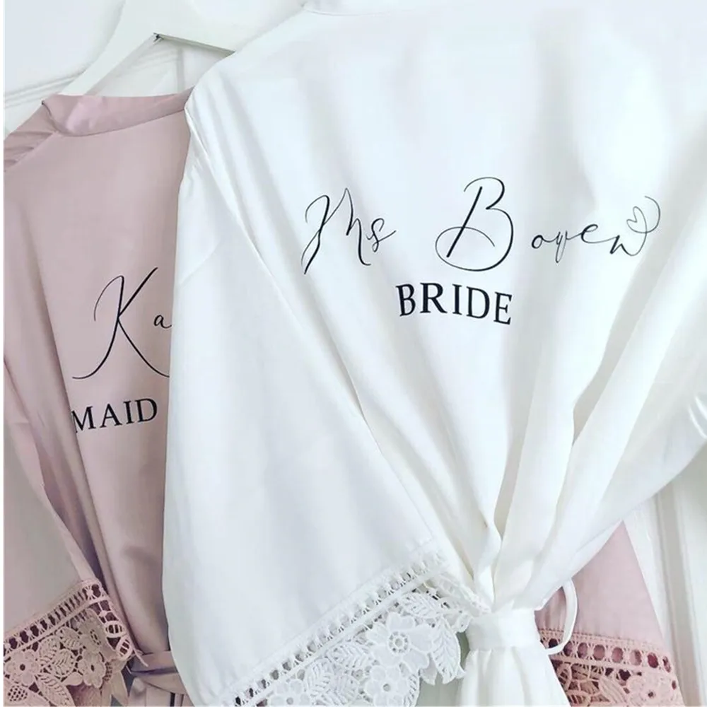 Satin Lace Bride Robe Maid Of Honour Nightwear Custom Flower Girl